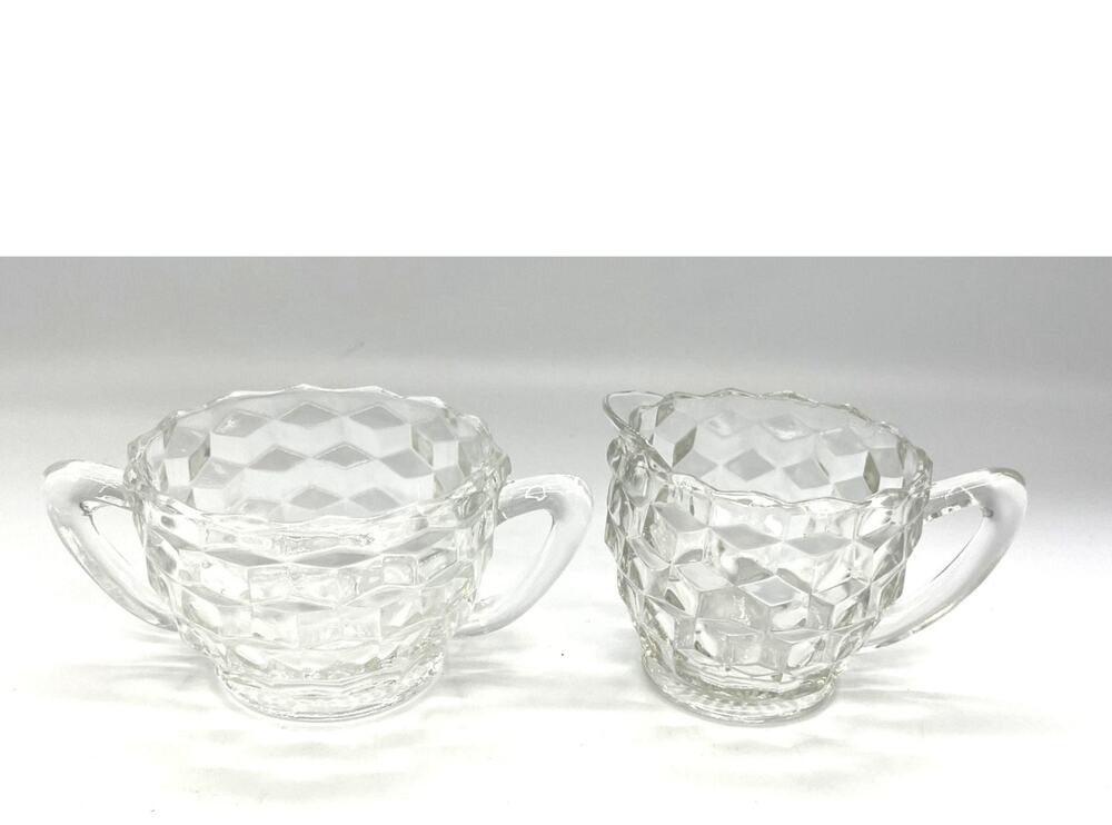 Vintage MCM Fostoria American Clear Glass Cream & Sugar